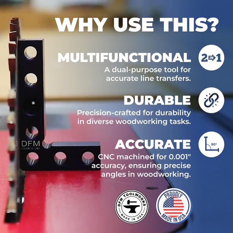 DFM Tool Works Small Square and Center Finder - Mini Square Tool with 11/32" Center Marking Hole Woodworking, Carpenter Engineering Square, Center Marking Tool, Made in USA - Orange - Image 5